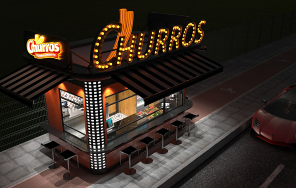 Churros-Verkaufsstand mit Holzoptik