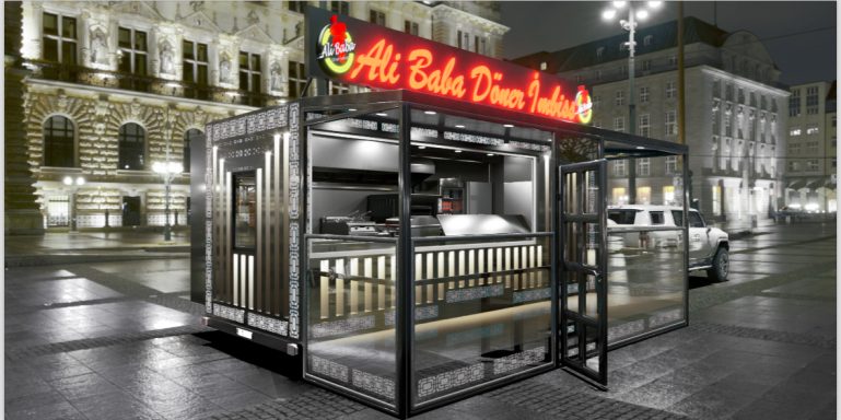 Offener Grillcontainer mit Frontöffnung