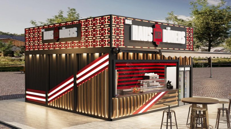 Detailansicht Eingang Eingang mit LED-Beleuchtung und Branding