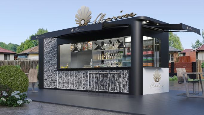 Weiß-schwarzer Barcontainer mit Dekorfront