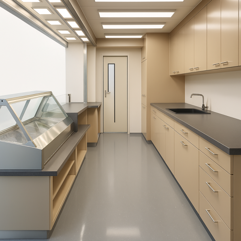 Modularer Verkaufscontainer geöffnet mit Lichtdach & Verkaufstheke