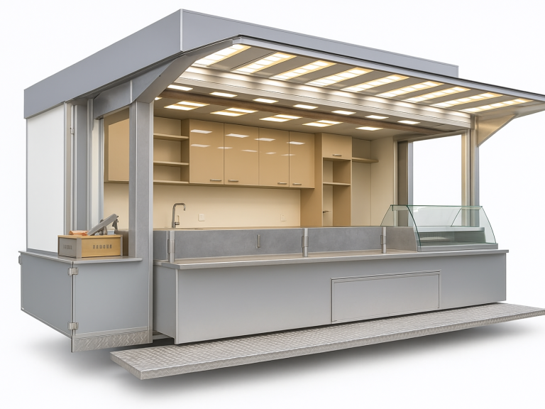 	Mobile Verkaufseinheit mit Dachbeleuchtung & Aluminiumverkleidung