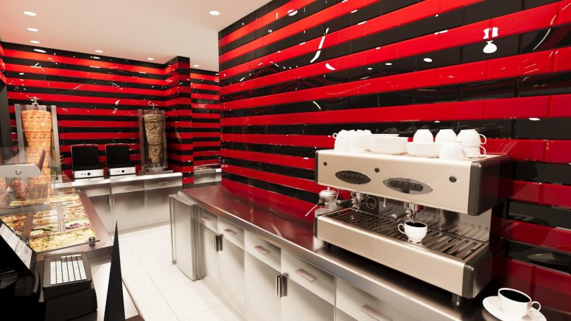 Innenausstattung für Profiköche Küchenzeile mit modernen Geräten