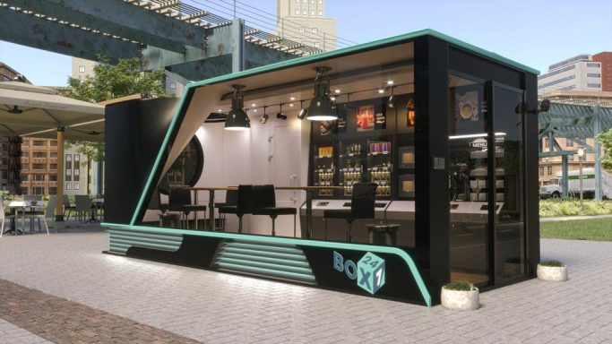Moderner Imbisscontainer mit Glasfront